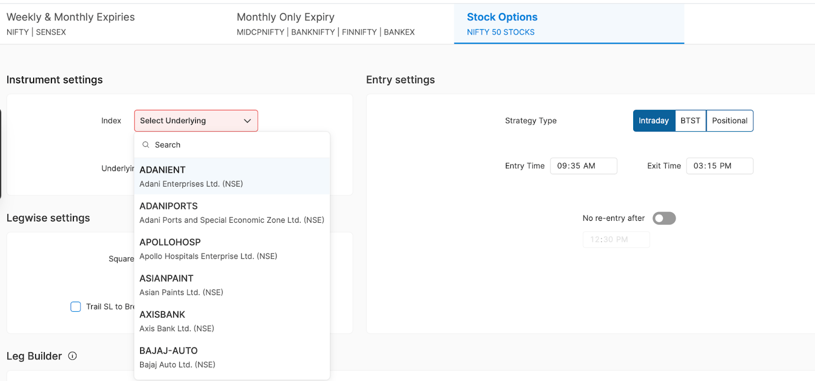 Nifty 50 Stock Options Tab