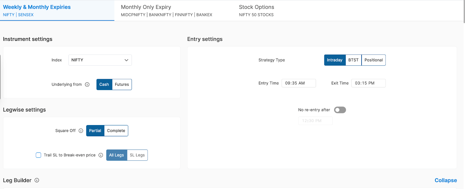 Intraday Settings