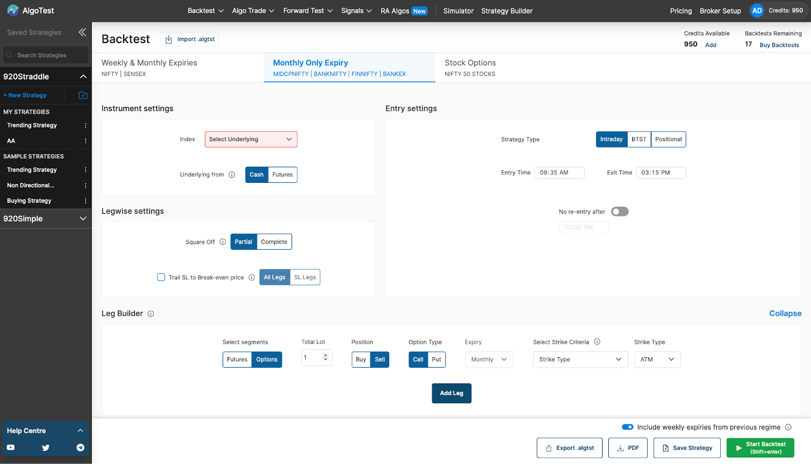 Toggle for Weekly Expiries