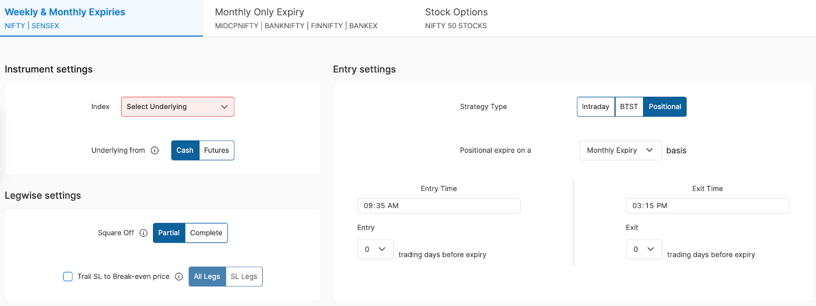 Legwise Settings