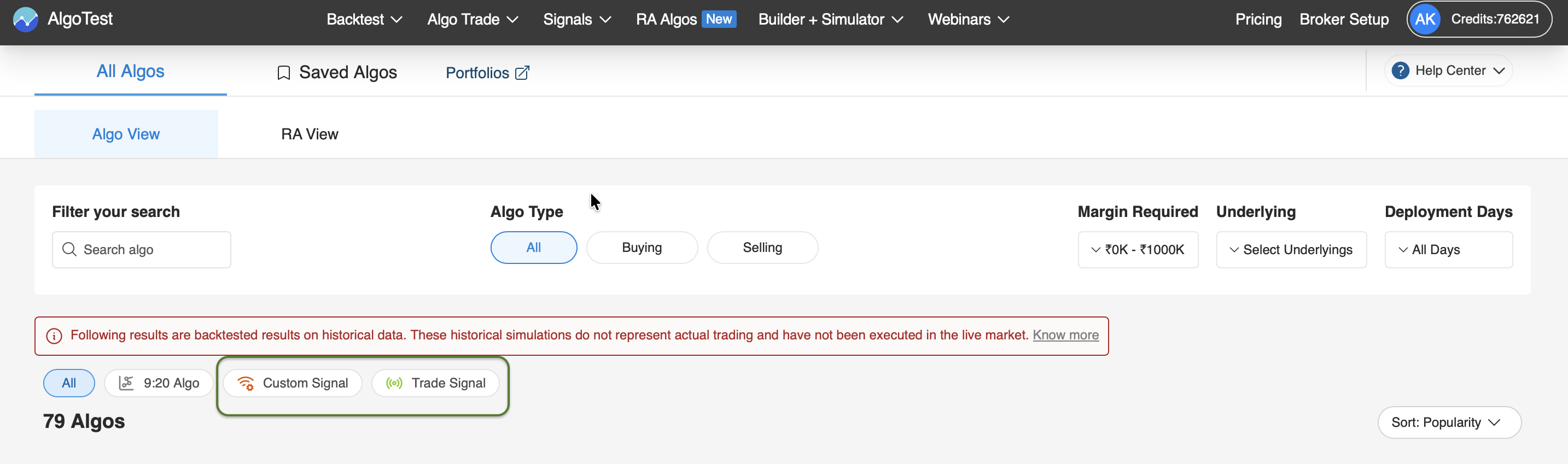 RA Algos on AlgoTest
