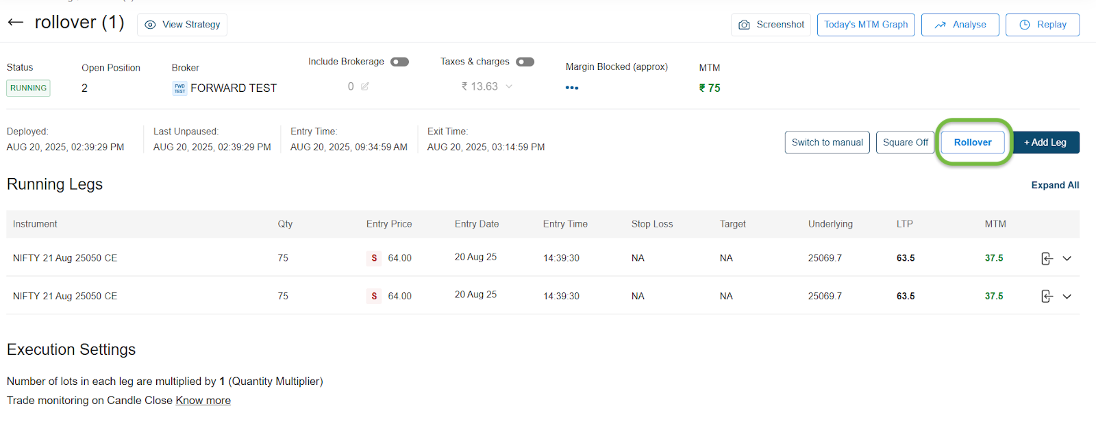 Rollover on AlgoTest