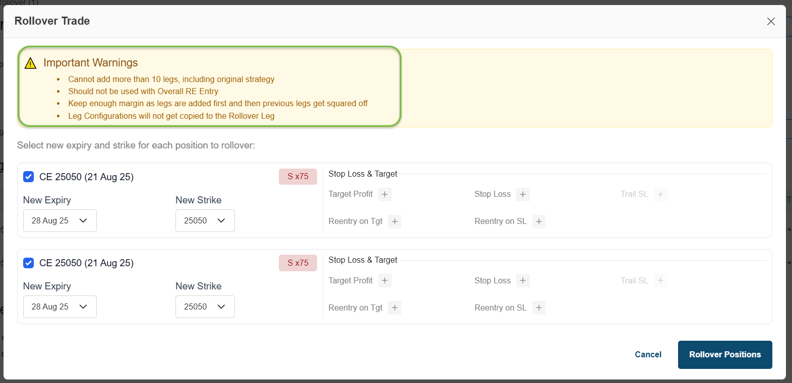 Rollover on AlgoTest