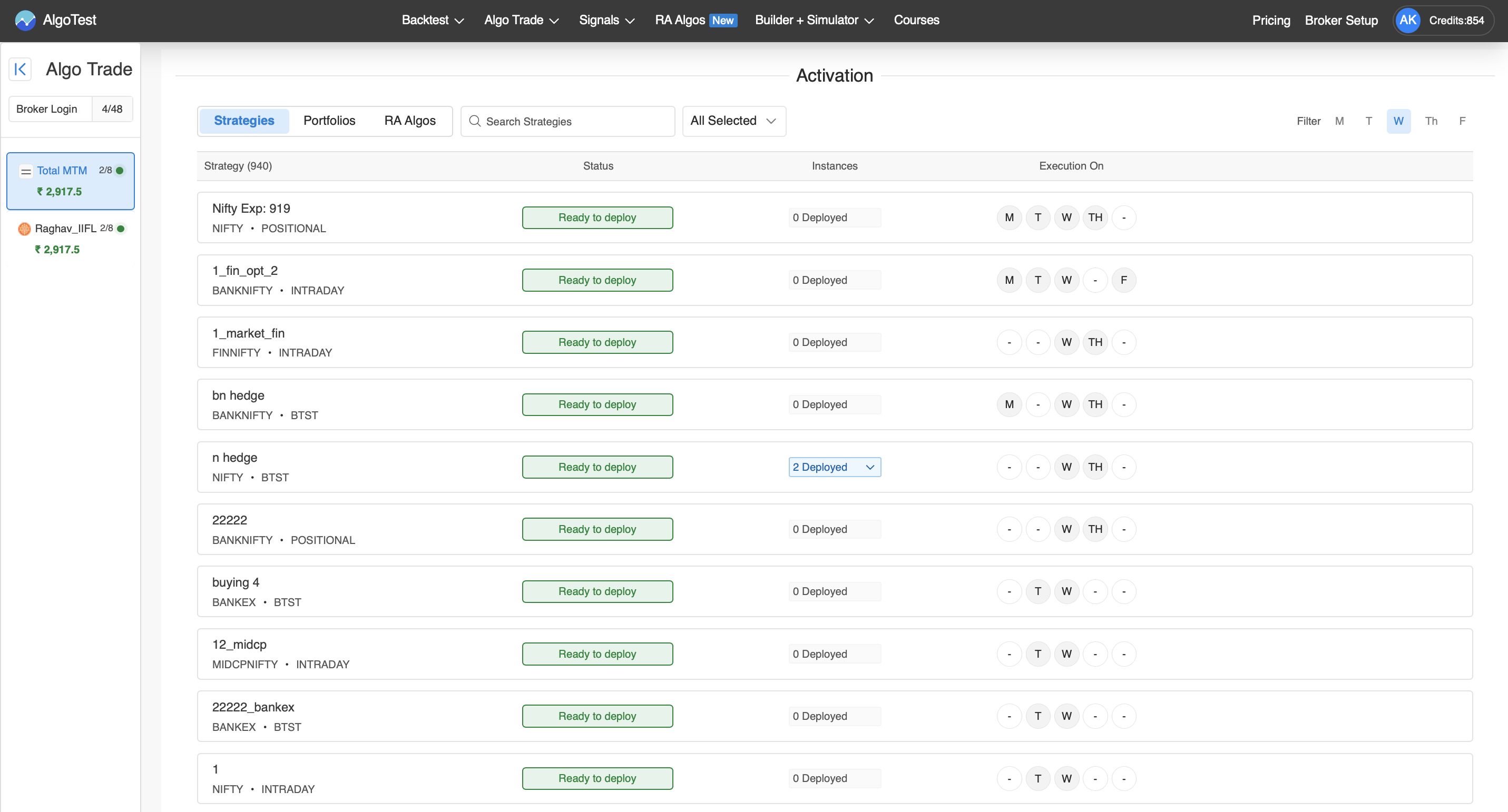 Position view with strike-level controls